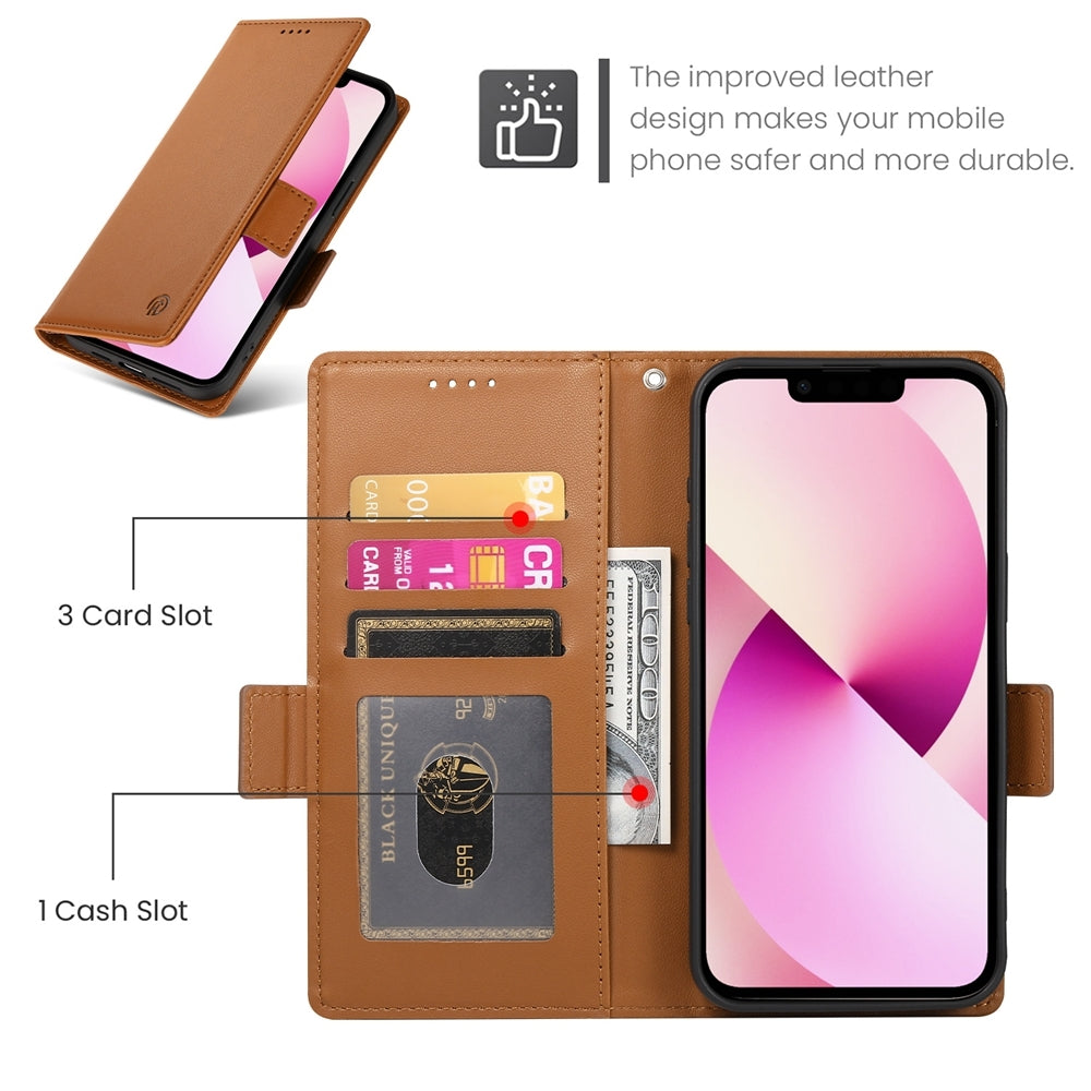 iPhone 13 Magnetic Leather Wallet Case with Card Slots, Stand Function & Full Protection