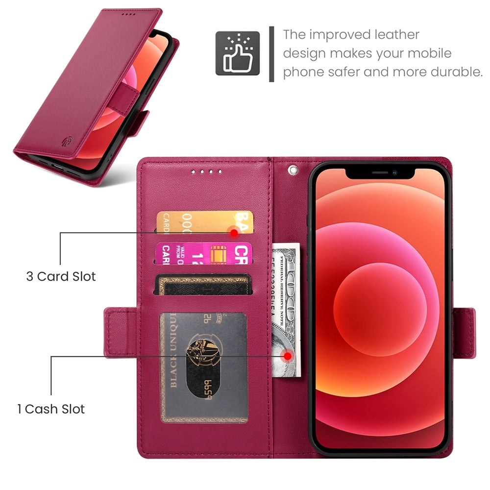 iPhone 12/12 Pro Magnetic Leather Wallet Case with Card Slots, Stand Function & Full Protection