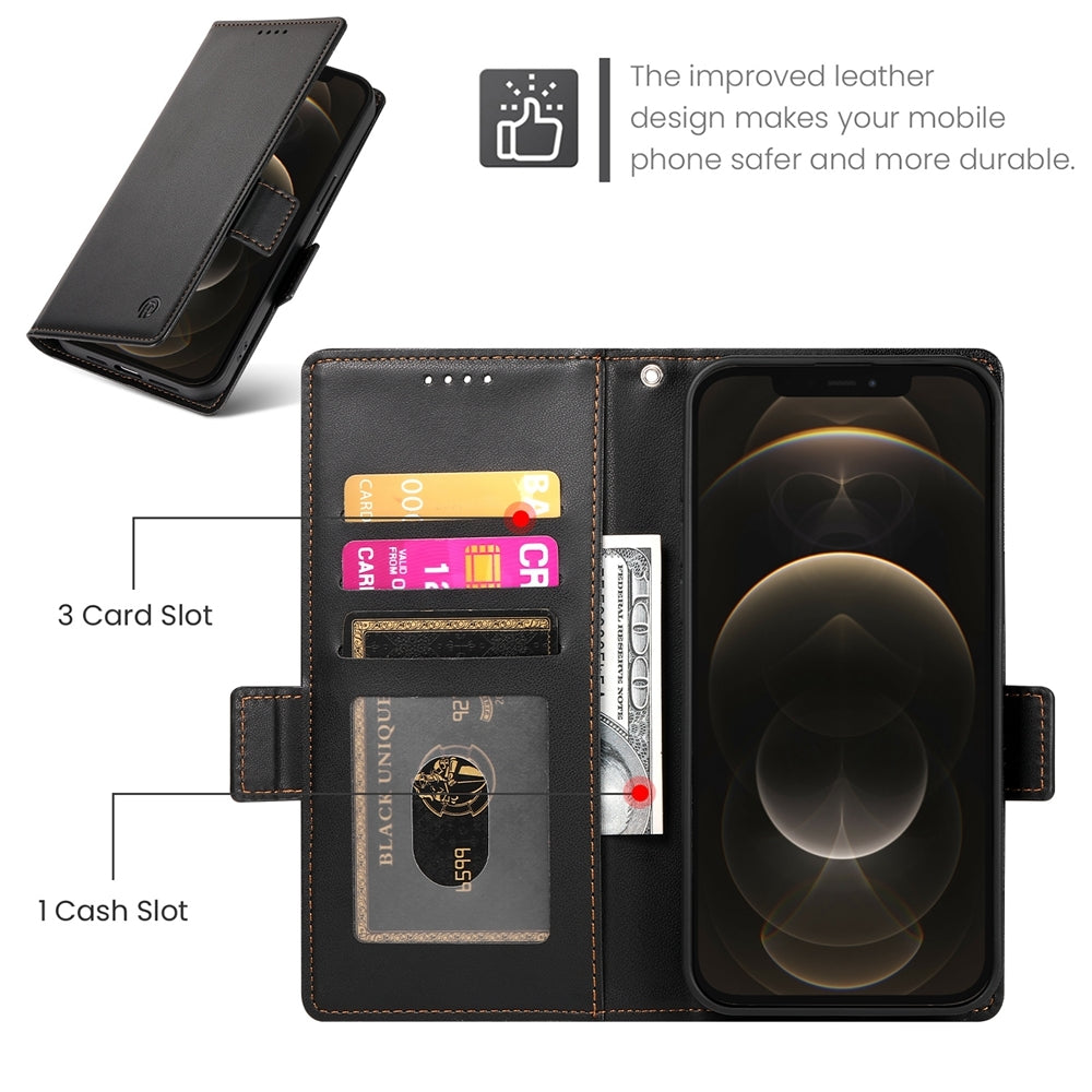 iPhone 12 Pro Max Magnetic Leather Wallet Case with Card Slots, Stand Function & Full Protection
