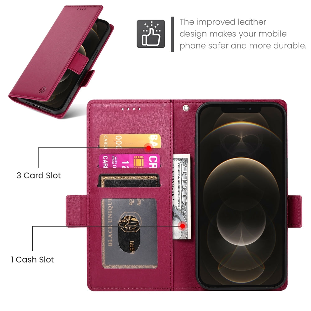 iPhone 12 Pro Max Magnetic Leather Wallet Case with Card Slots, Stand Function & Full Protection