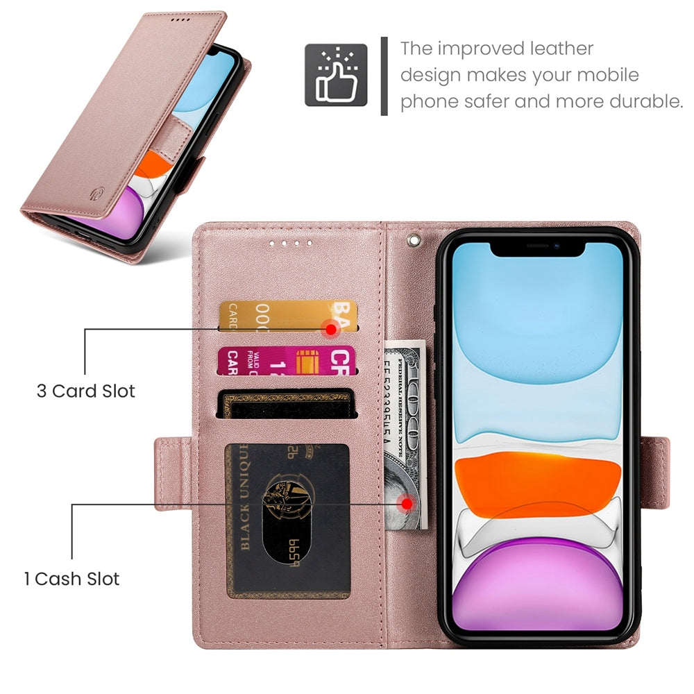 iPhone 11 Magnetic Leather Wallet Case with Card Slots, Stand Function & Full Protection