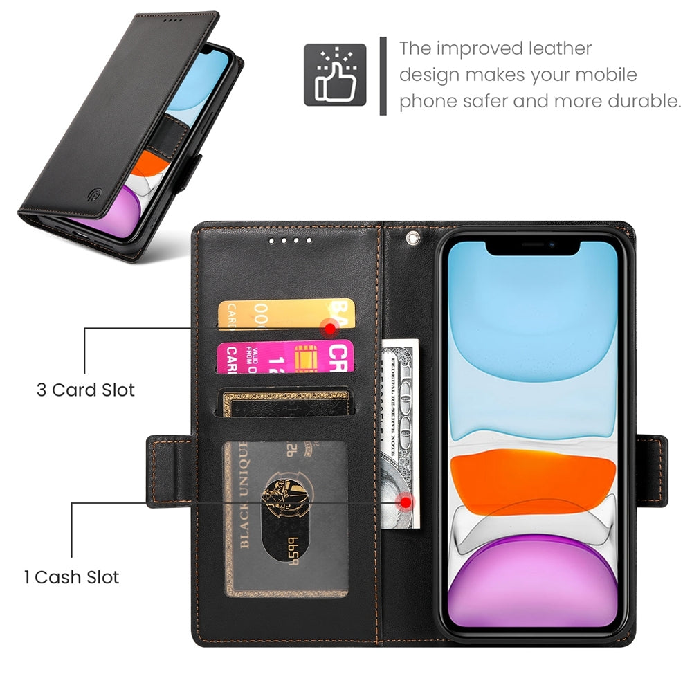 iPhone 11 Magnetic Leather Wallet Case with Card Slots, Stand Function & Full Protection