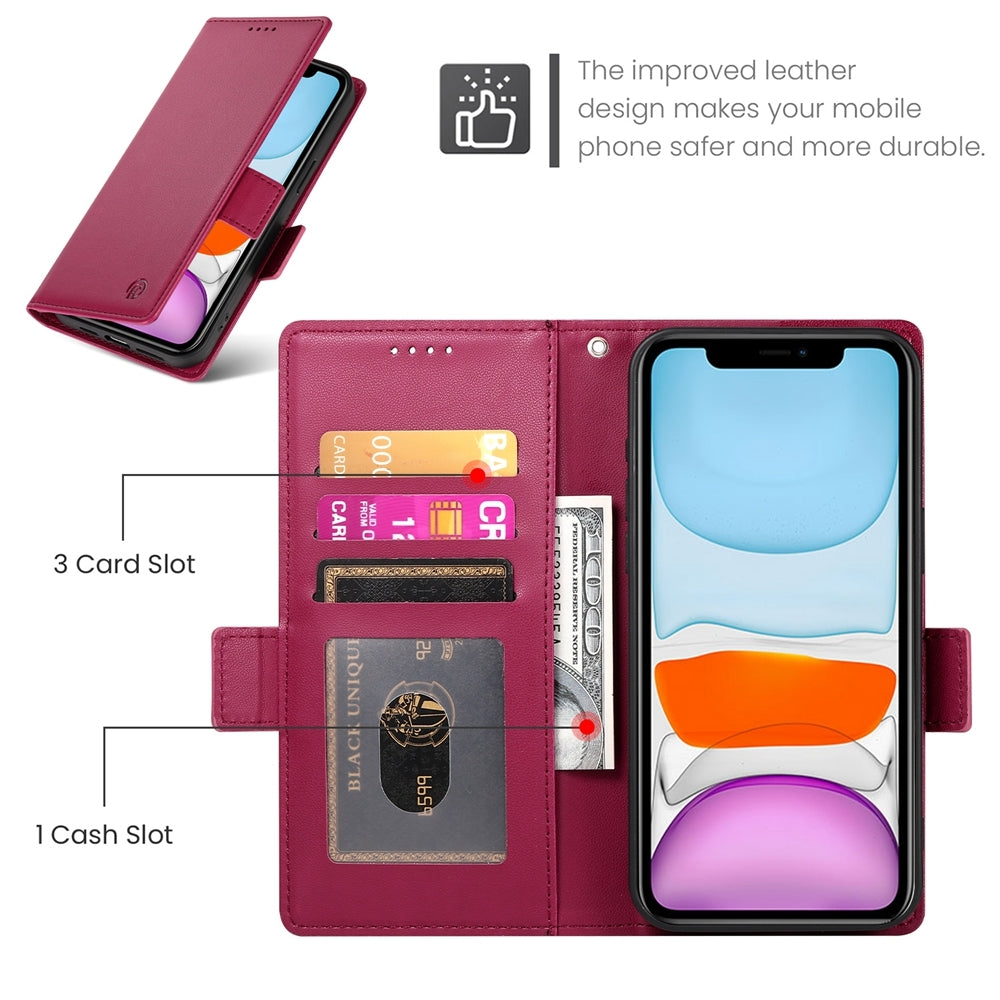 iPhone 11 Magnetic Leather Wallet Case with Card Slots, Stand Function & Full Protection