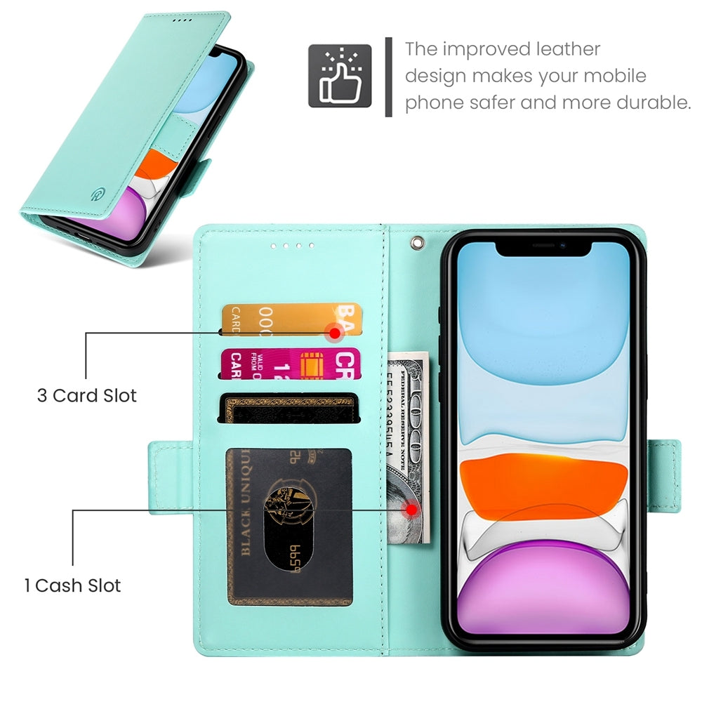 iPhone 11 Magnetic Leather Wallet Case with Card Slots, Stand Function & Full Protection