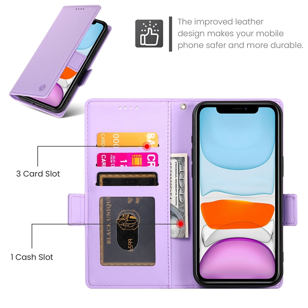 iPhone 11 Magnetic Leather Wallet Case with Card Slots, Stand Function & Full Protection
