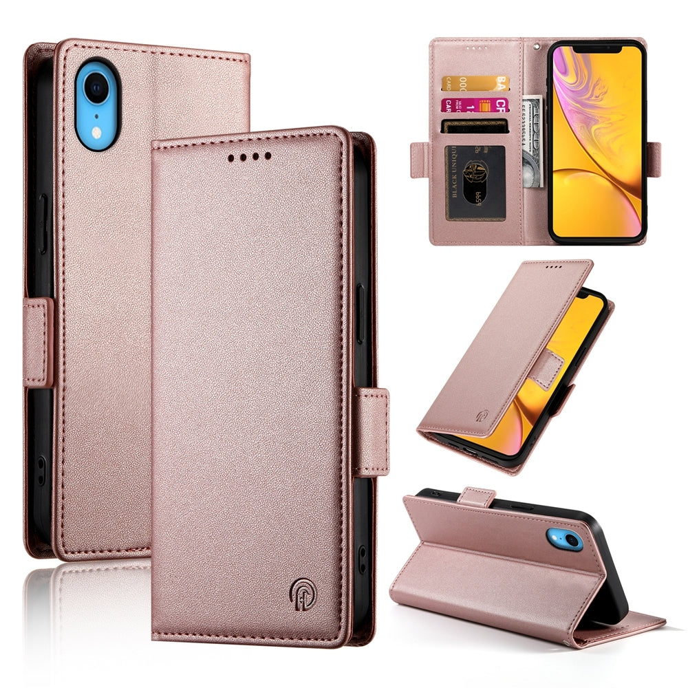 iPhone XR Magnetic Leather Wallet Case with Card Slots, Stand Function & Full Protection