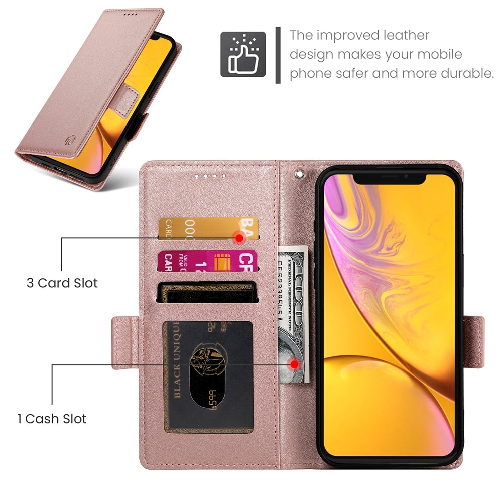 iPhone XR Magnetic Leather Wallet Case with Card Slots, Stand Function & Full Protection