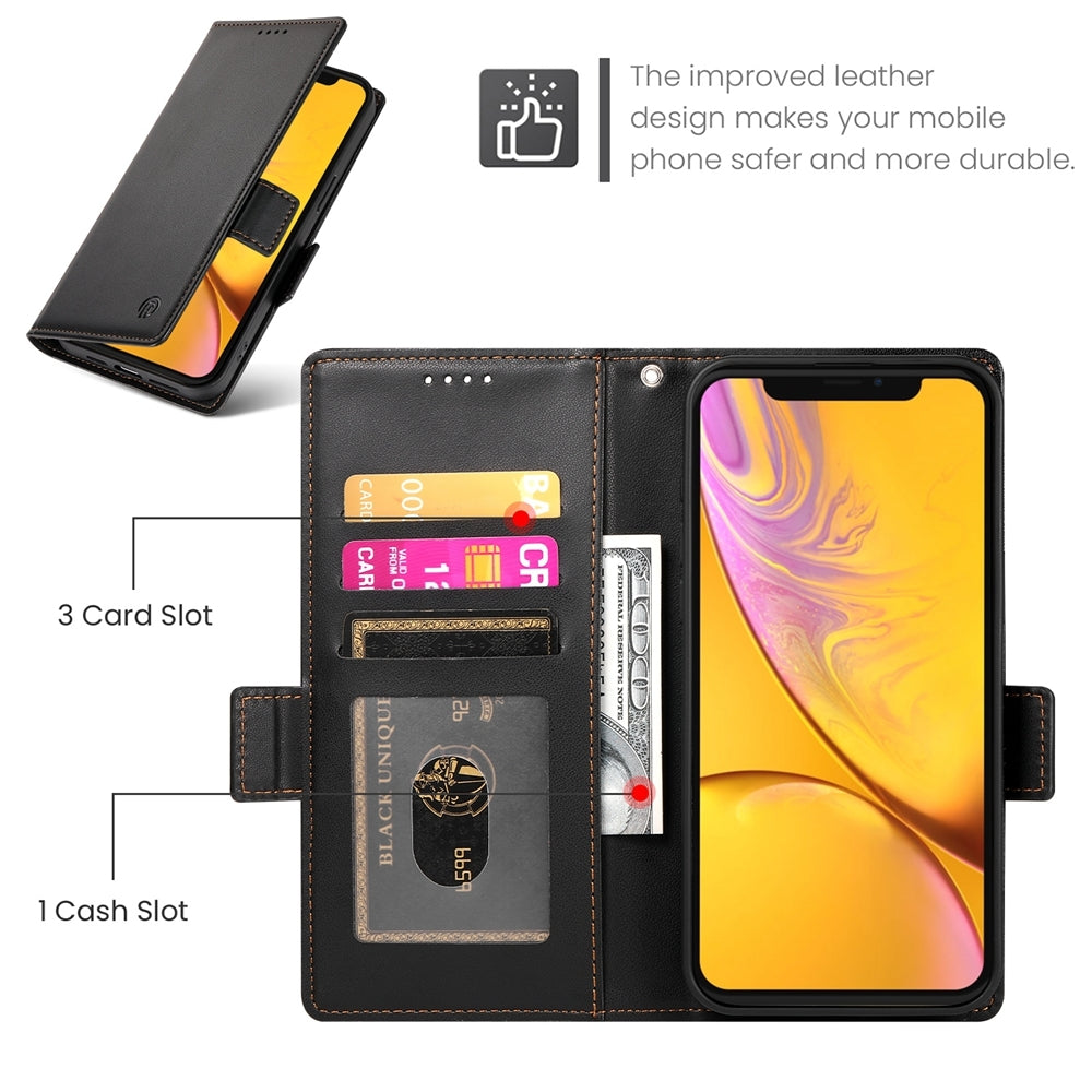 iPhone XR Magnetic Leather Wallet Case with Card Slots, Stand Function & Full Protection