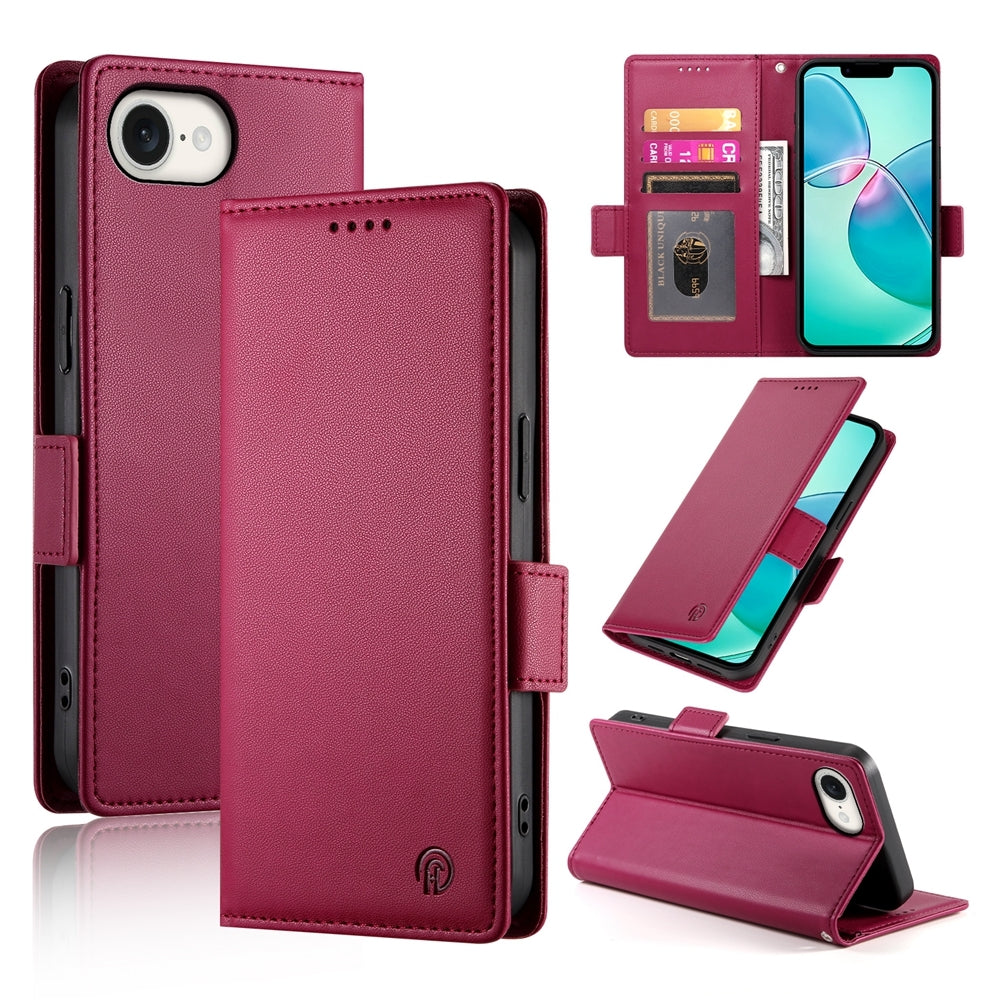 iPhone SE 2024 Magnetic Leather Wallet Case with Card Slots, Stand Function & Full Protection