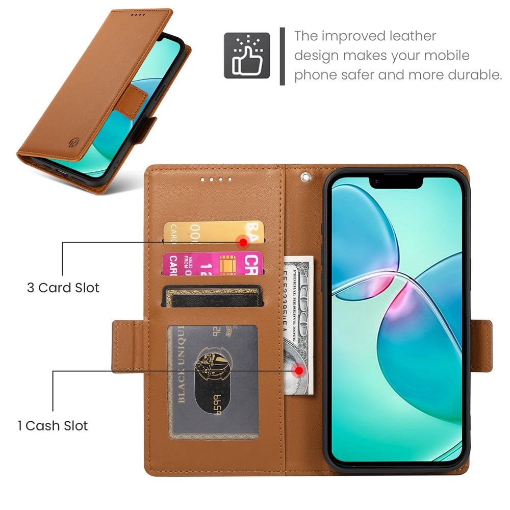 iPhone SE 2024 Magnetic Leather Wallet Case with Card Slots, Stand Function & Full Protection