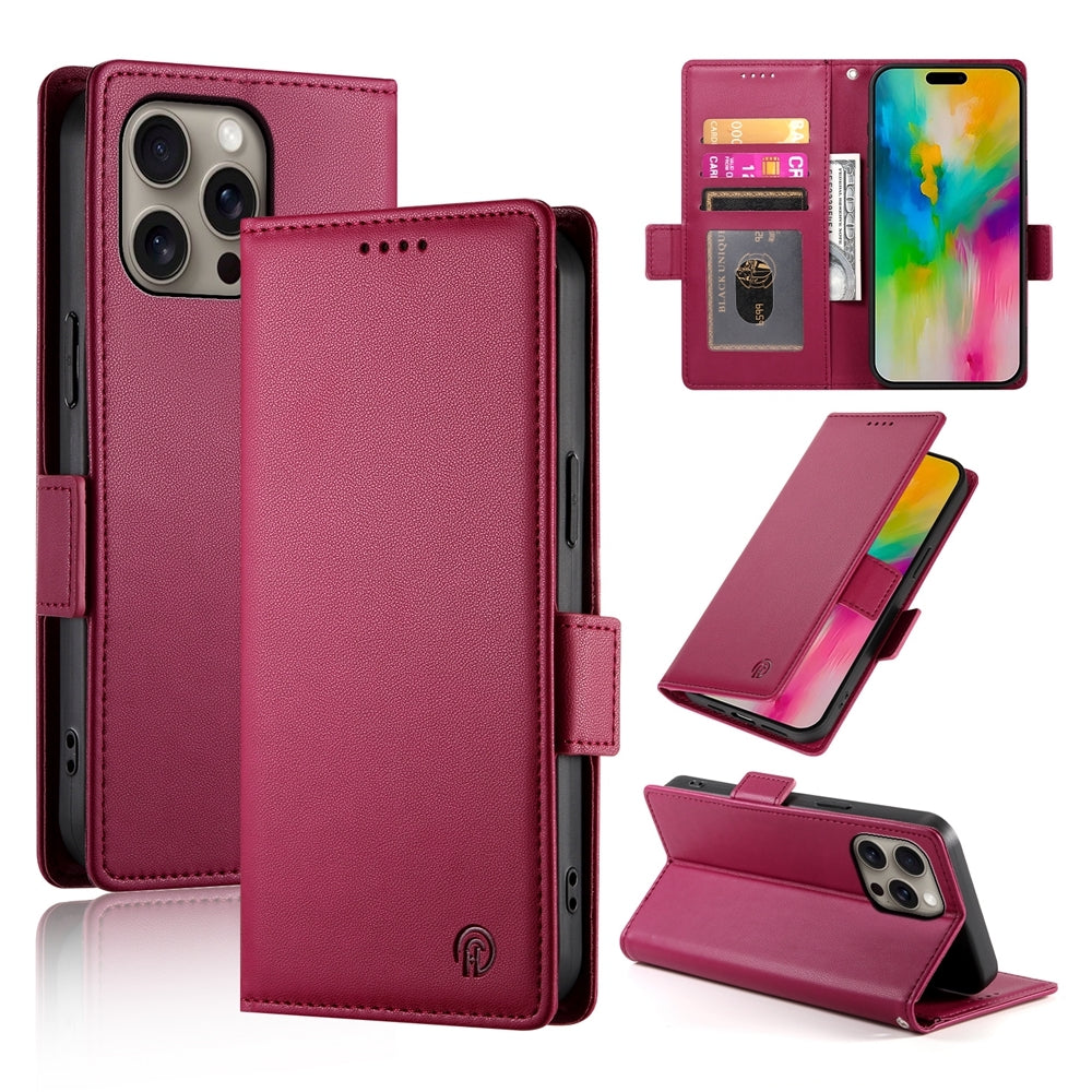 iPhone 16 Pro Max Magnetic Leather Wallet Case with Card Slots, Stand Function & Full Protection