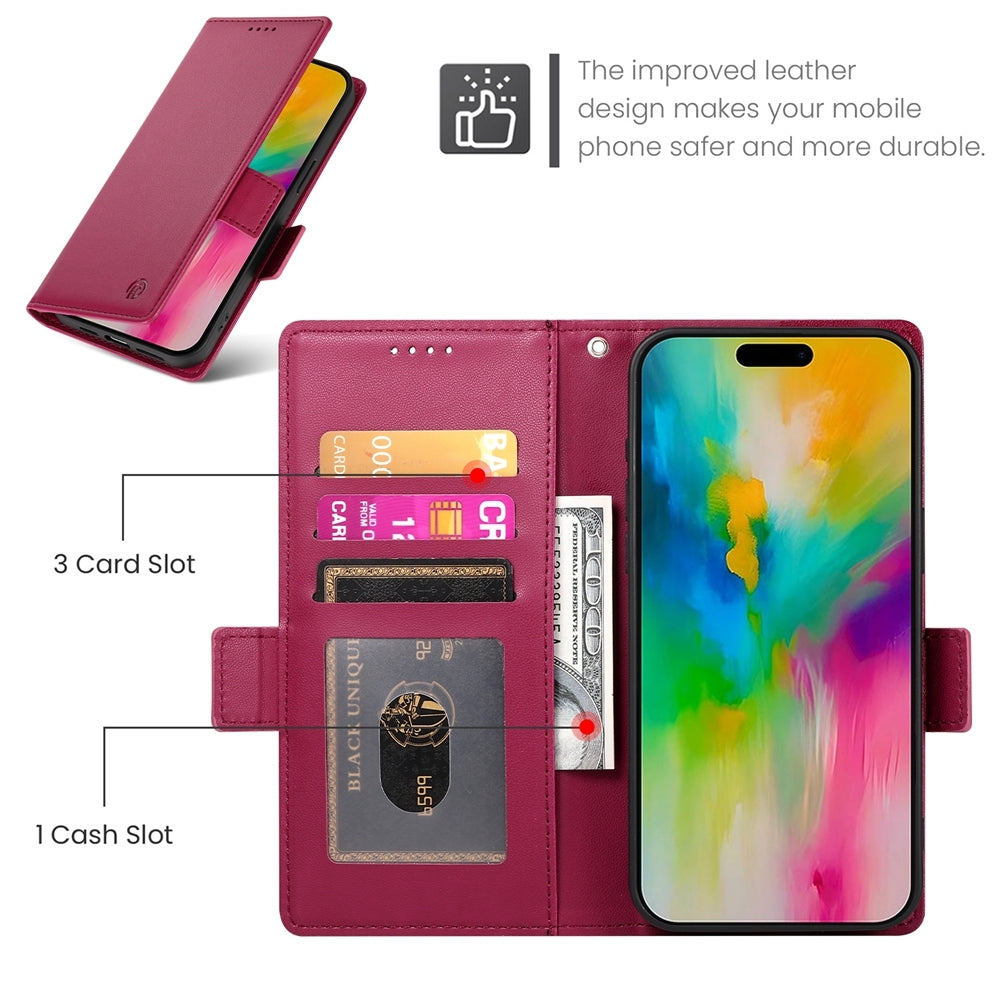 iPhone 16 Pro Max Magnetic Leather Wallet Case with Card Slots, Stand Function & Full Protection