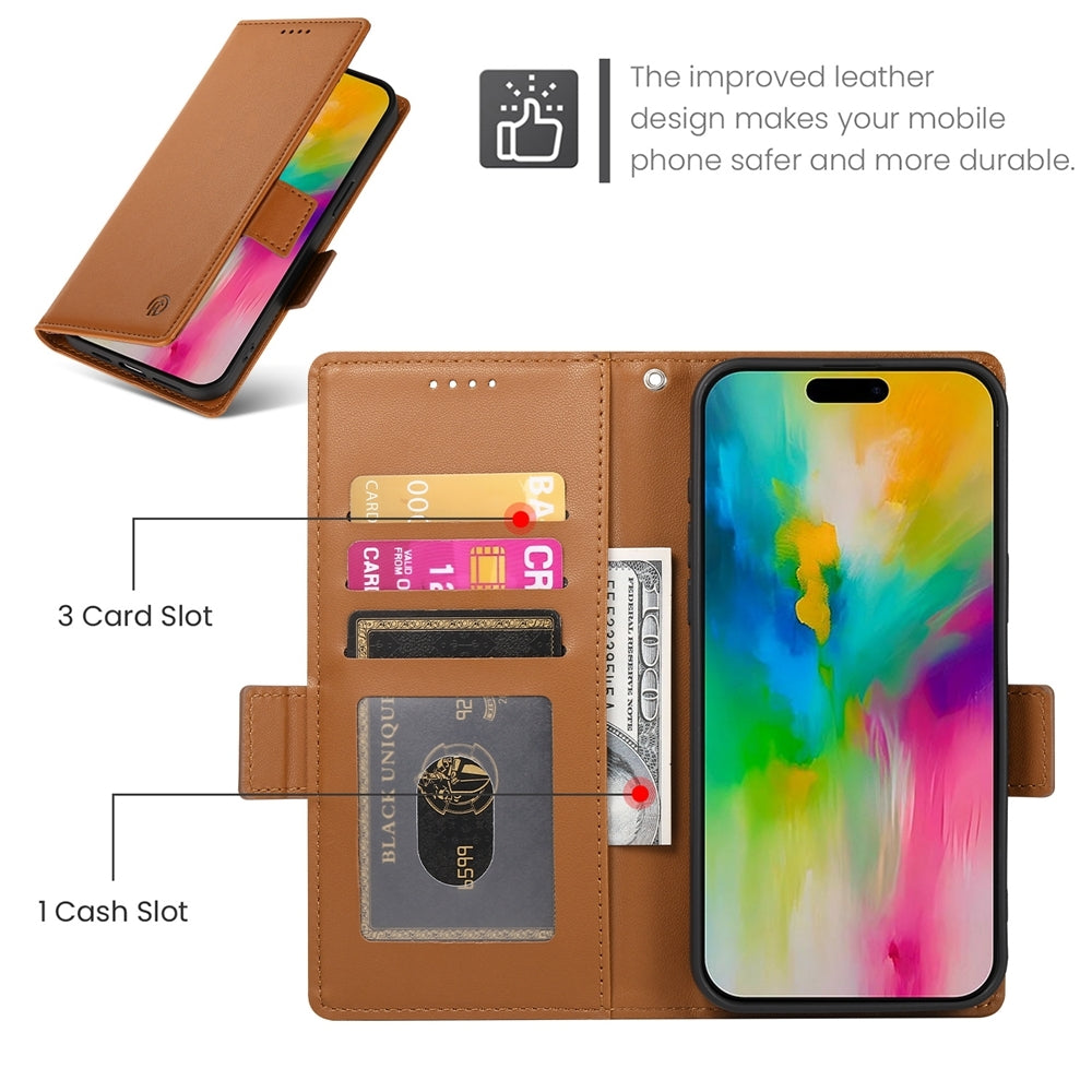 iPhone 16 Pro Max Magnetic Leather Wallet Case with Card Slots, Stand Function & Full Protection