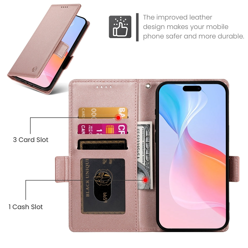 iPhone 16 Pro Magnetic Leather Wallet Case with Card Slots, Stand Function & Full Protection