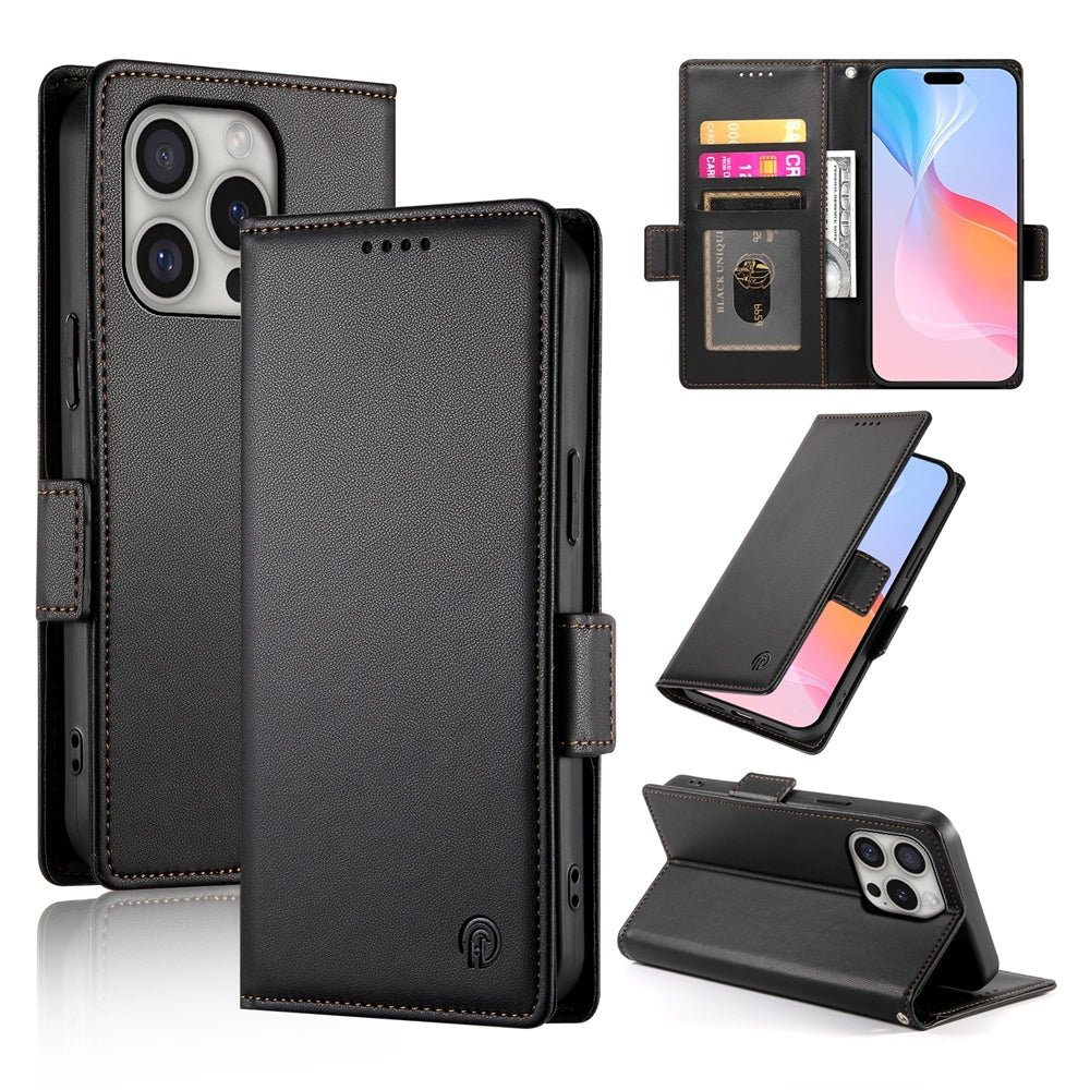 iPhone 16 Pro Magnetic Leather Wallet Case with Card Slots, Stand Function & Full Protection