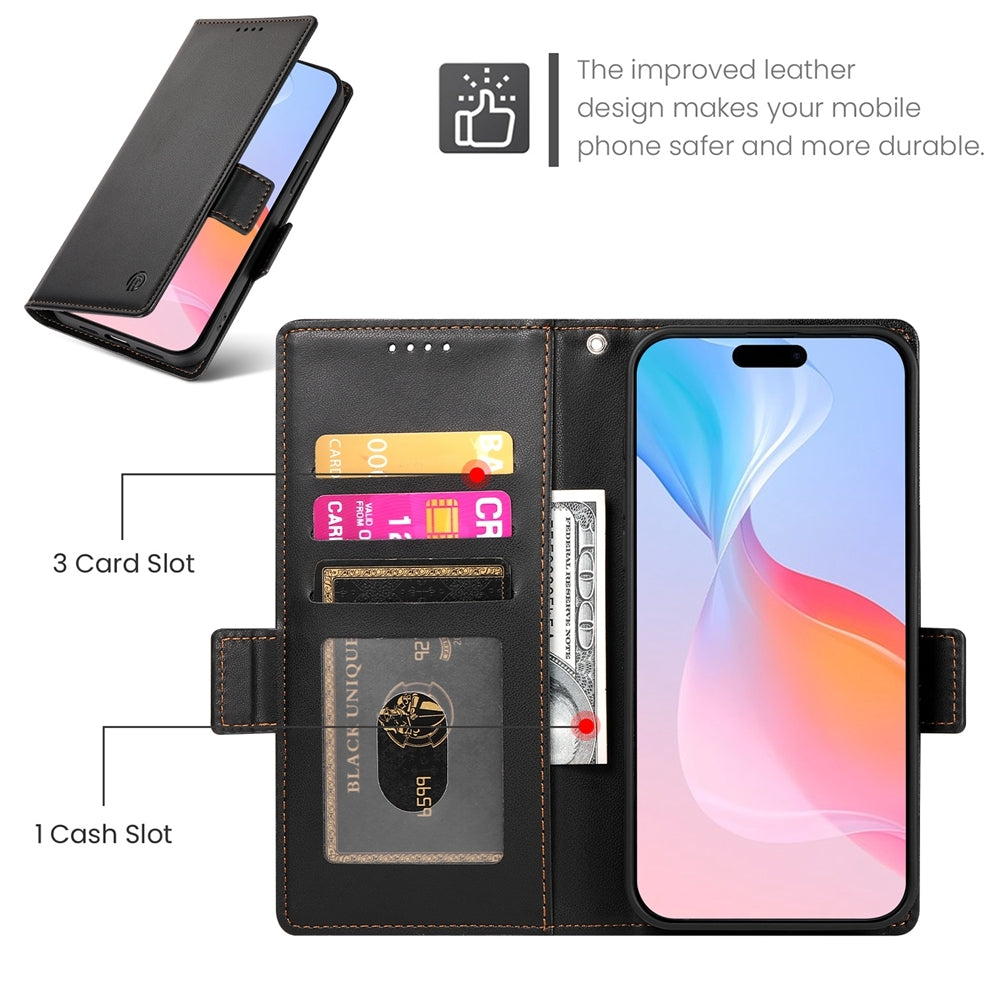 iPhone 16 Pro Magnetic Leather Wallet Case with Card Slots, Stand Function & Full Protection