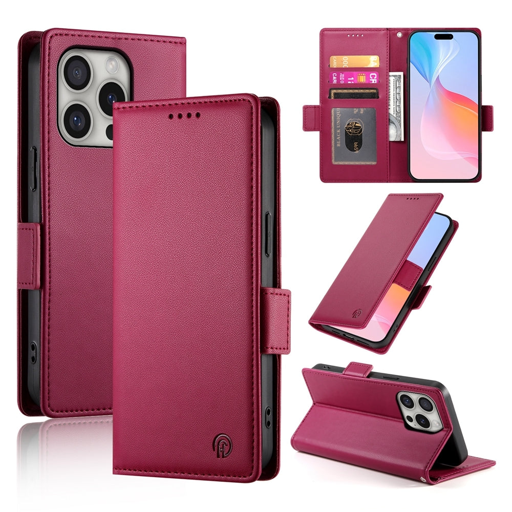 iPhone 16 Pro Magnetic Leather Wallet Case with Card Slots, Stand Function & Full Protection