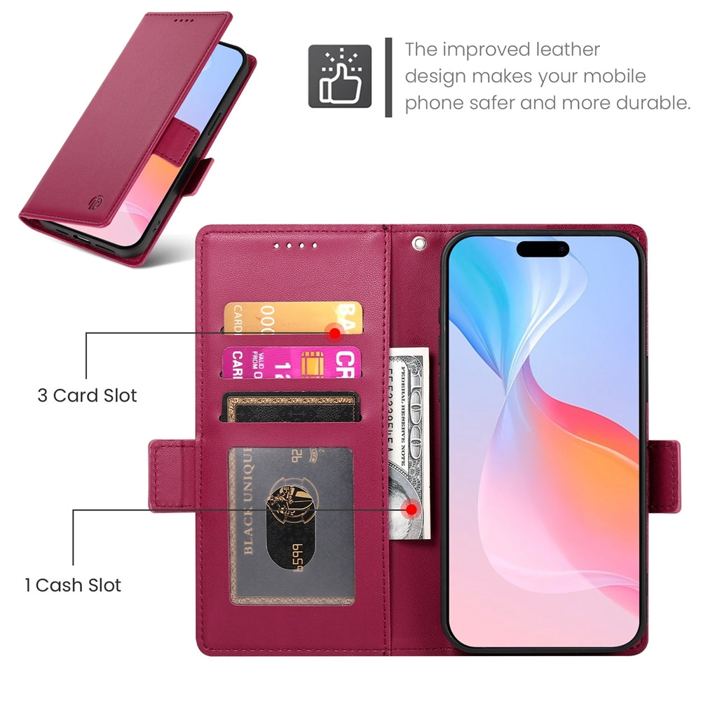 iPhone 16 Pro Magnetic Leather Wallet Case with Card Slots, Stand Function & Full Protection