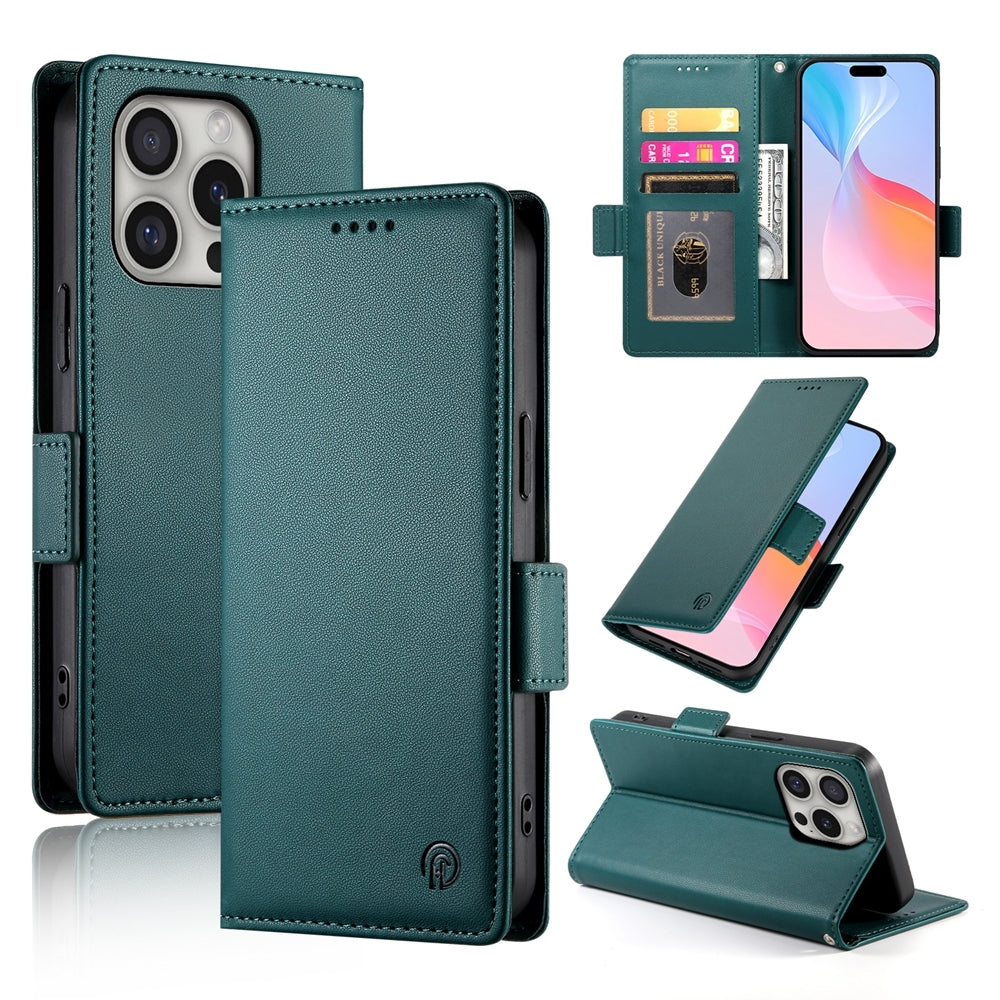 iPhone 16 Pro Magnetic Leather Wallet Case with Card Slots, Stand Function & Full Protection