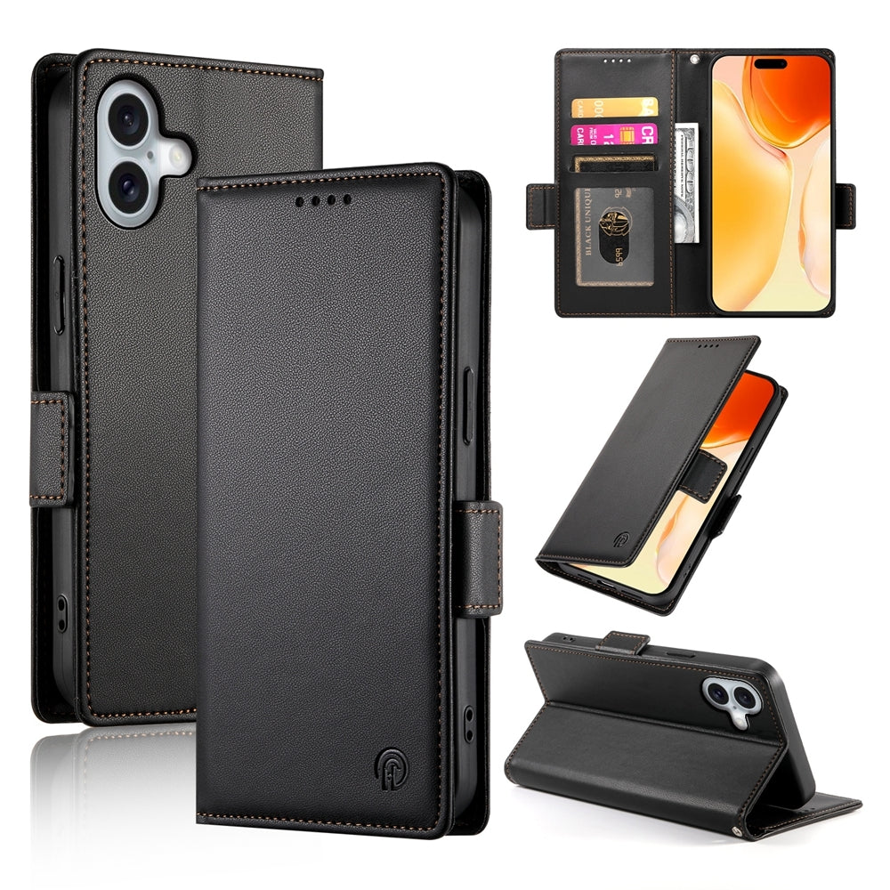 iPhone 16 Plus Magnetic Leather Wallet Case with Card Slots, Stand Function & Full Protection