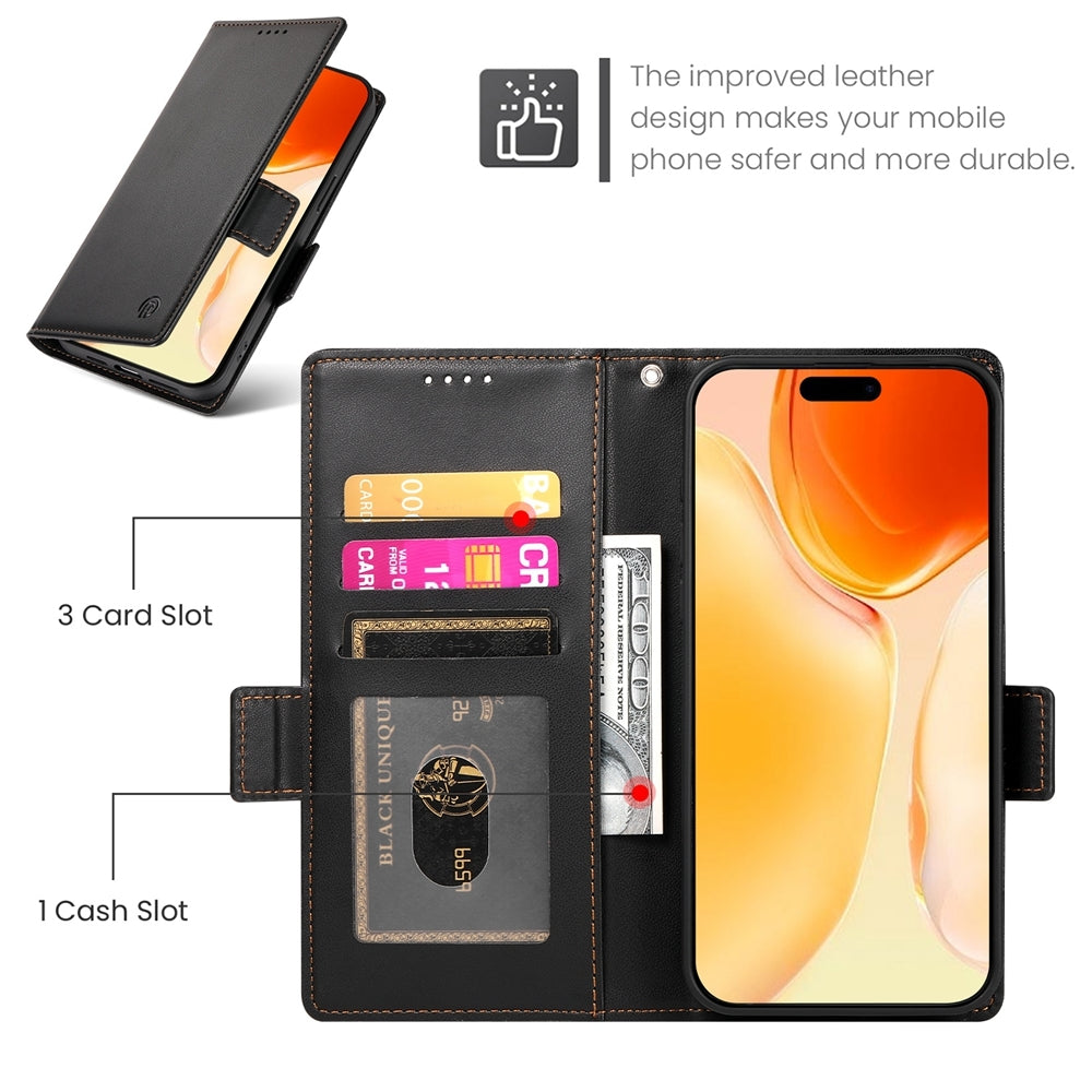 iPhone 16 Plus Magnetic Leather Wallet Case with Card Slots, Stand Function & Full Protection