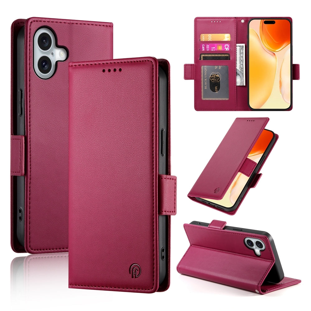 iPhone 16 Plus Magnetic Leather Wallet Case with Card Slots, Stand Function & Full Protection