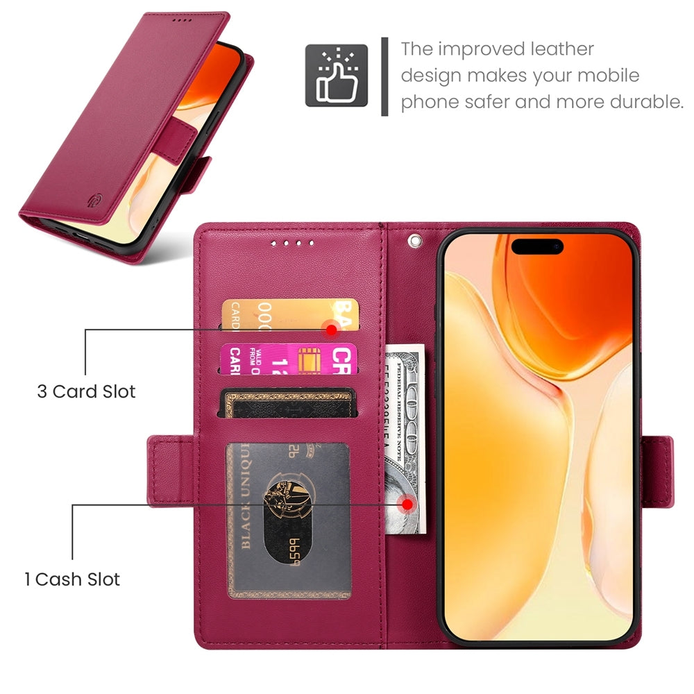 iPhone 16 Plus Magnetic Leather Wallet Case with Card Slots, Stand Function & Full Protection