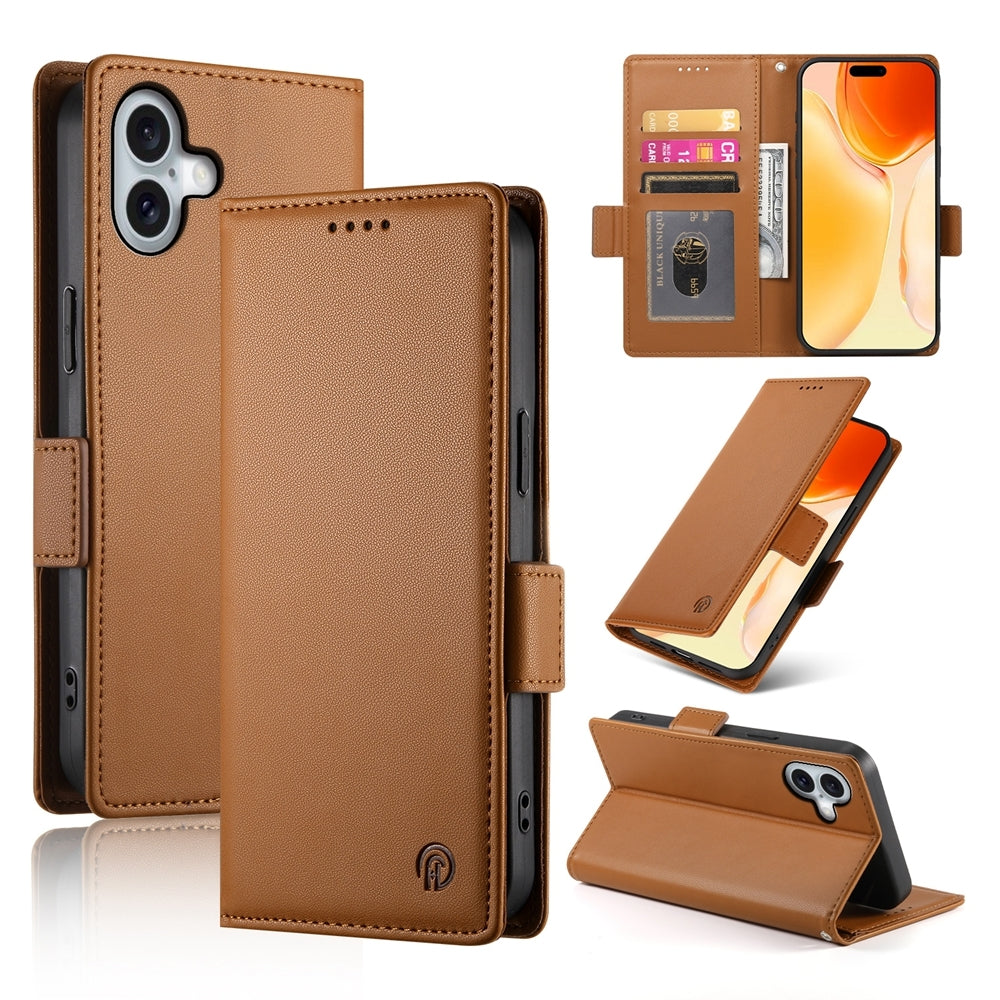 iPhone 16 Plus Magnetic Leather Wallet Case with Card Slots, Stand Function & Full Protection