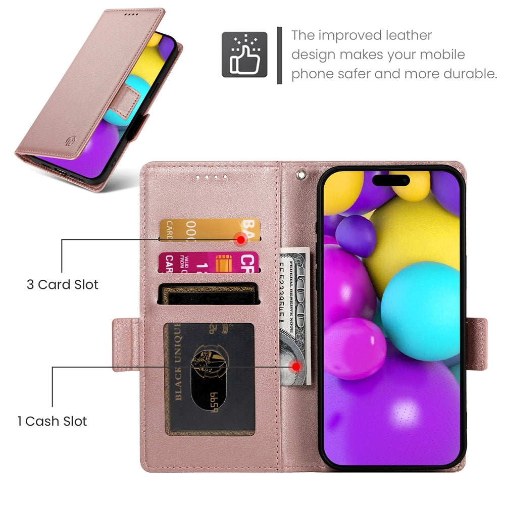 iPhone 16 Magnetic Leather Wallet Case with Card Slots, Stand Function & Full Protection