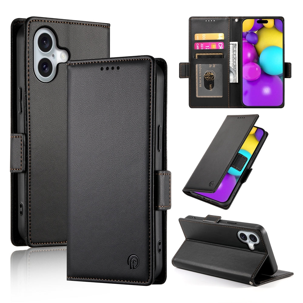 iPhone 16 Magnetic Leather Wallet Case with Card Slots, Stand Function & Full Protection