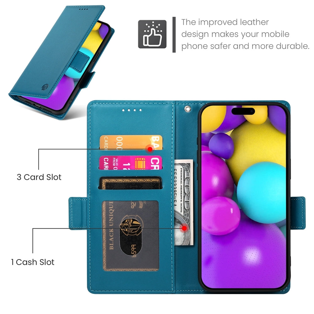 iPhone 16 Magnetic Leather Wallet Case with Card Slots, Stand Function & Full Protection