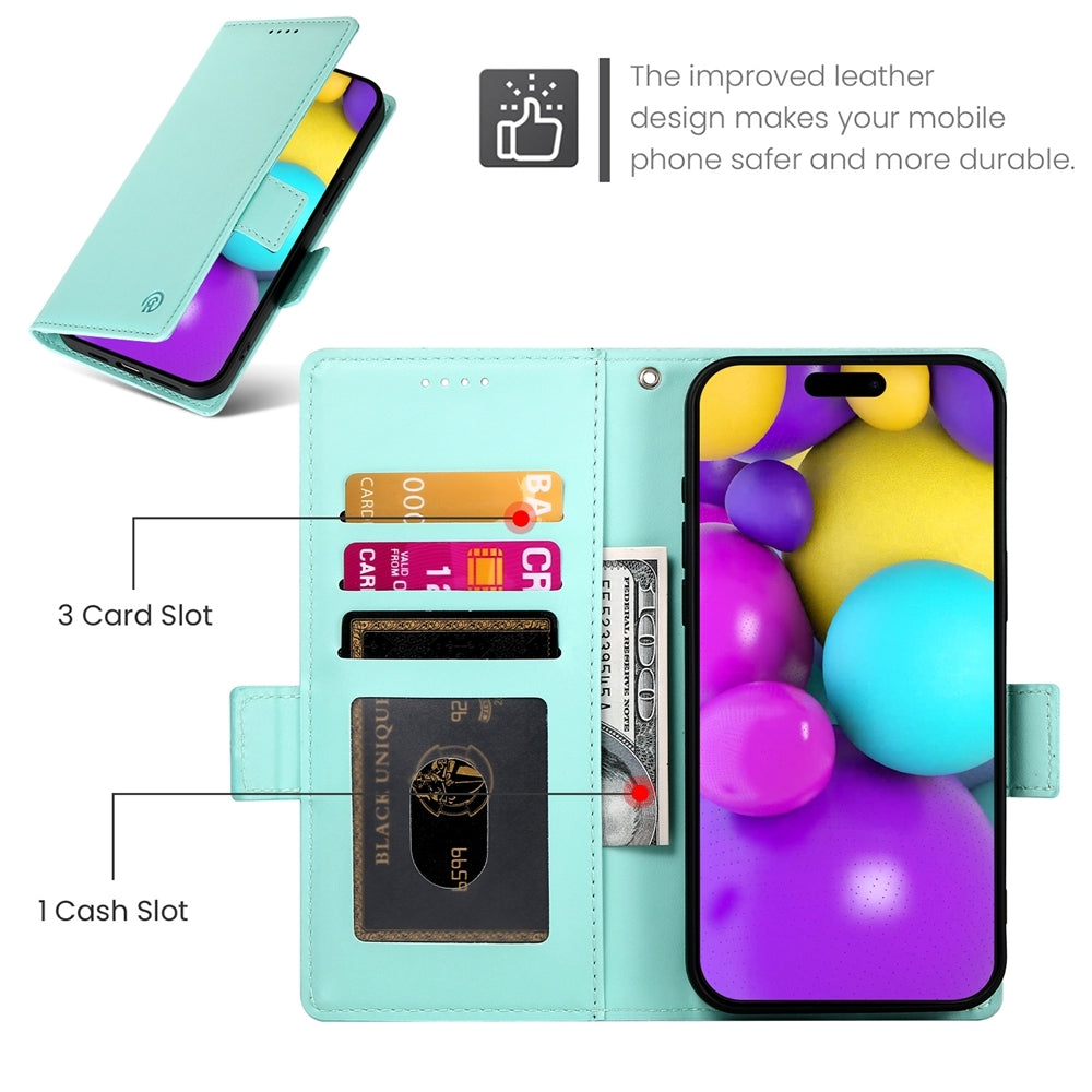 iPhone 16 Magnetic Leather Wallet Case with Card Slots, Stand Function & Full Protection