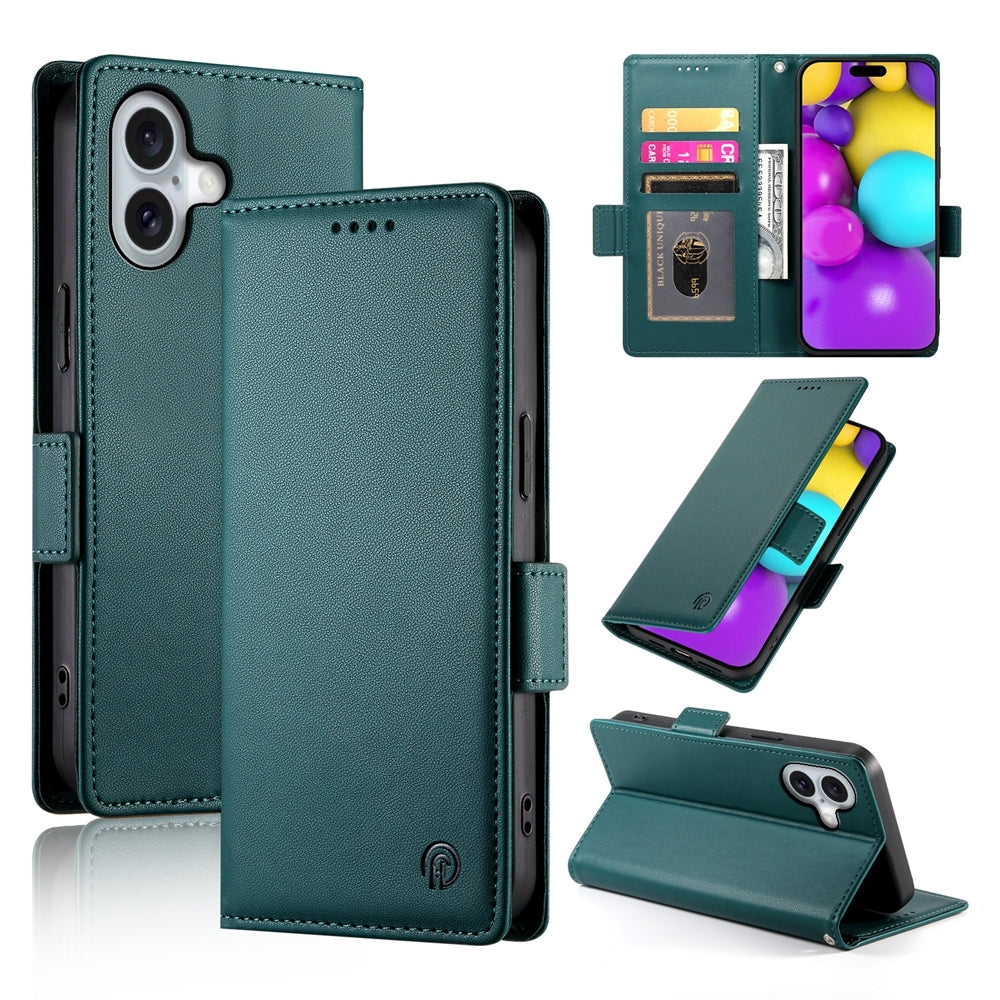 iPhone 16 Magnetic Leather Wallet Case with Card Slots, Stand Function & Full Protection