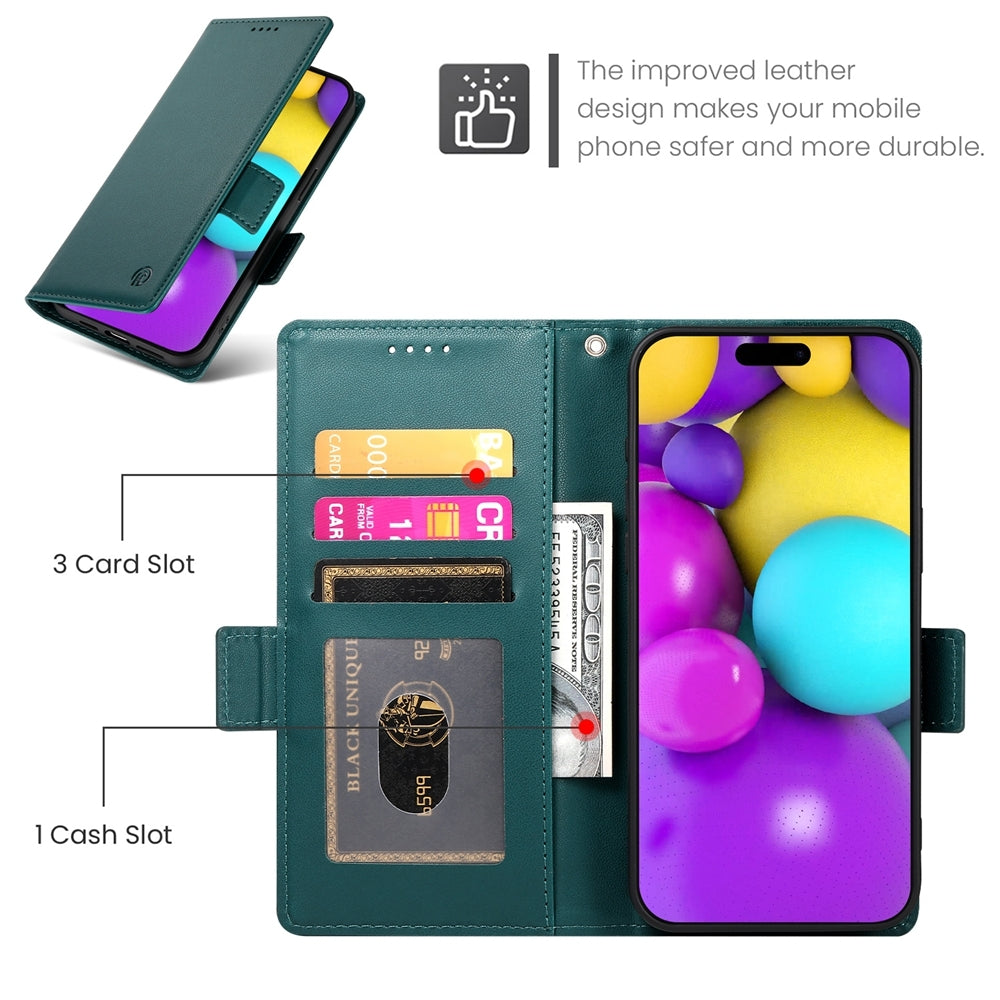 iPhone 16 Magnetic Leather Wallet Case with Card Slots, Stand Function & Full Protection