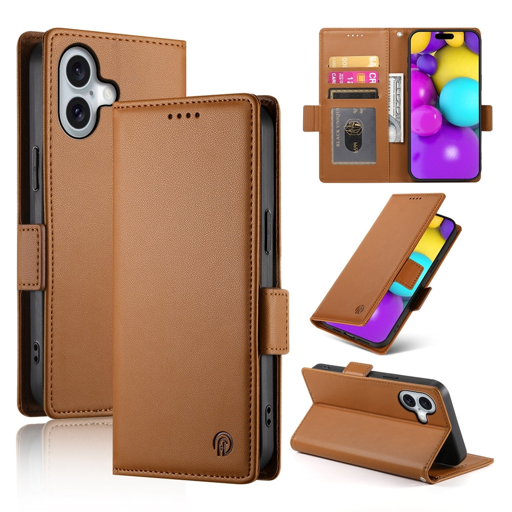 iPhone 16 Magnetic Leather Wallet Case with Card Slots, Stand Function & Full Protection