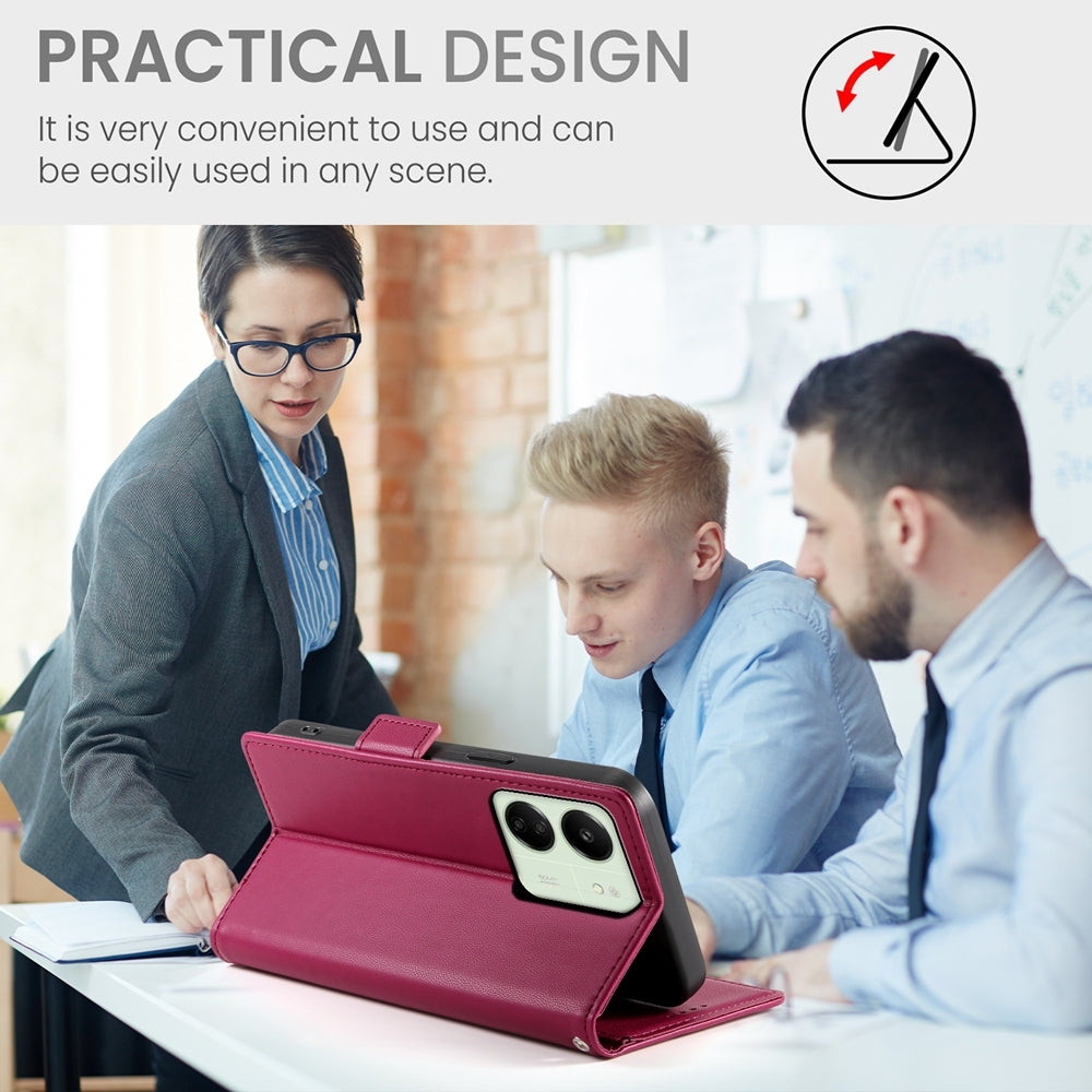 Xiaomi Redmi 13R Magnetic Leather Wallet Case with Card Slots, Stand Function & Full Protection