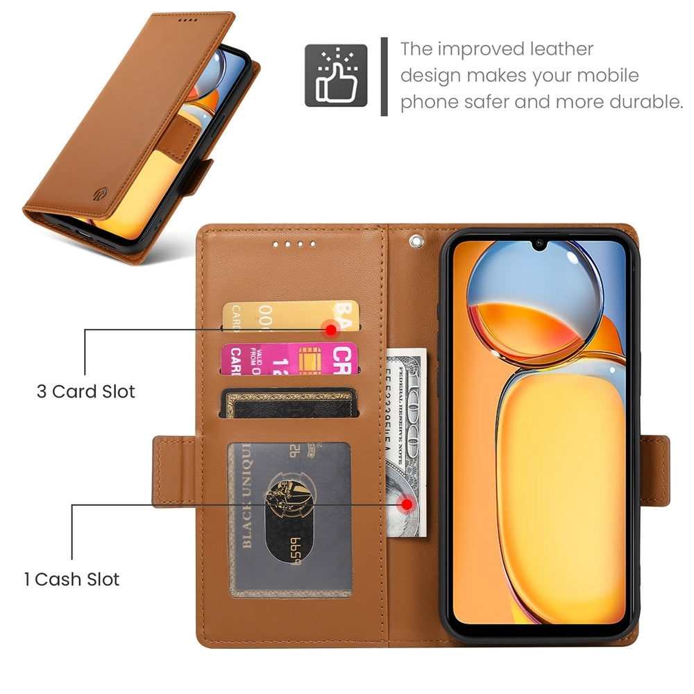 Xiaomi Redmi 13R Magnetic Leather Wallet Case with Card Slots, Stand Function & Full Protection