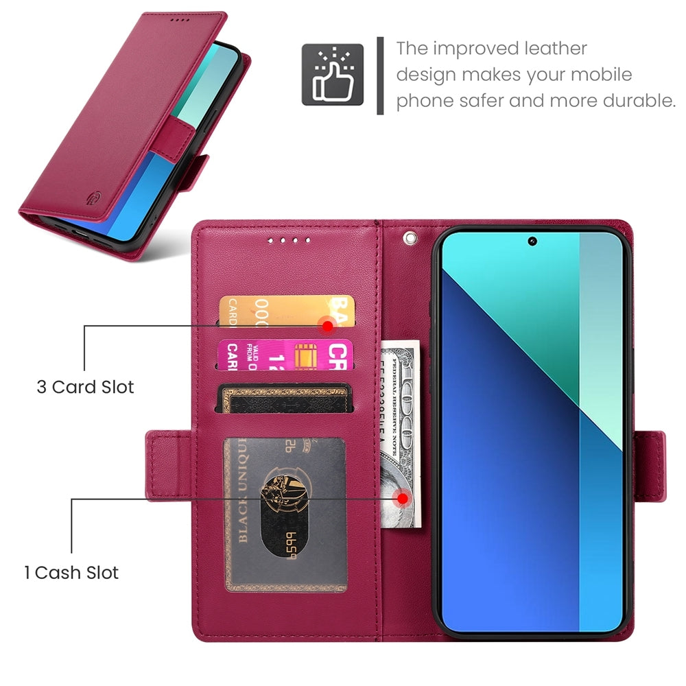 Xiaomi Redmi Note 13 4G Magnetic Leather Wallet Case with Card Slots, Stand Function & Full Protection