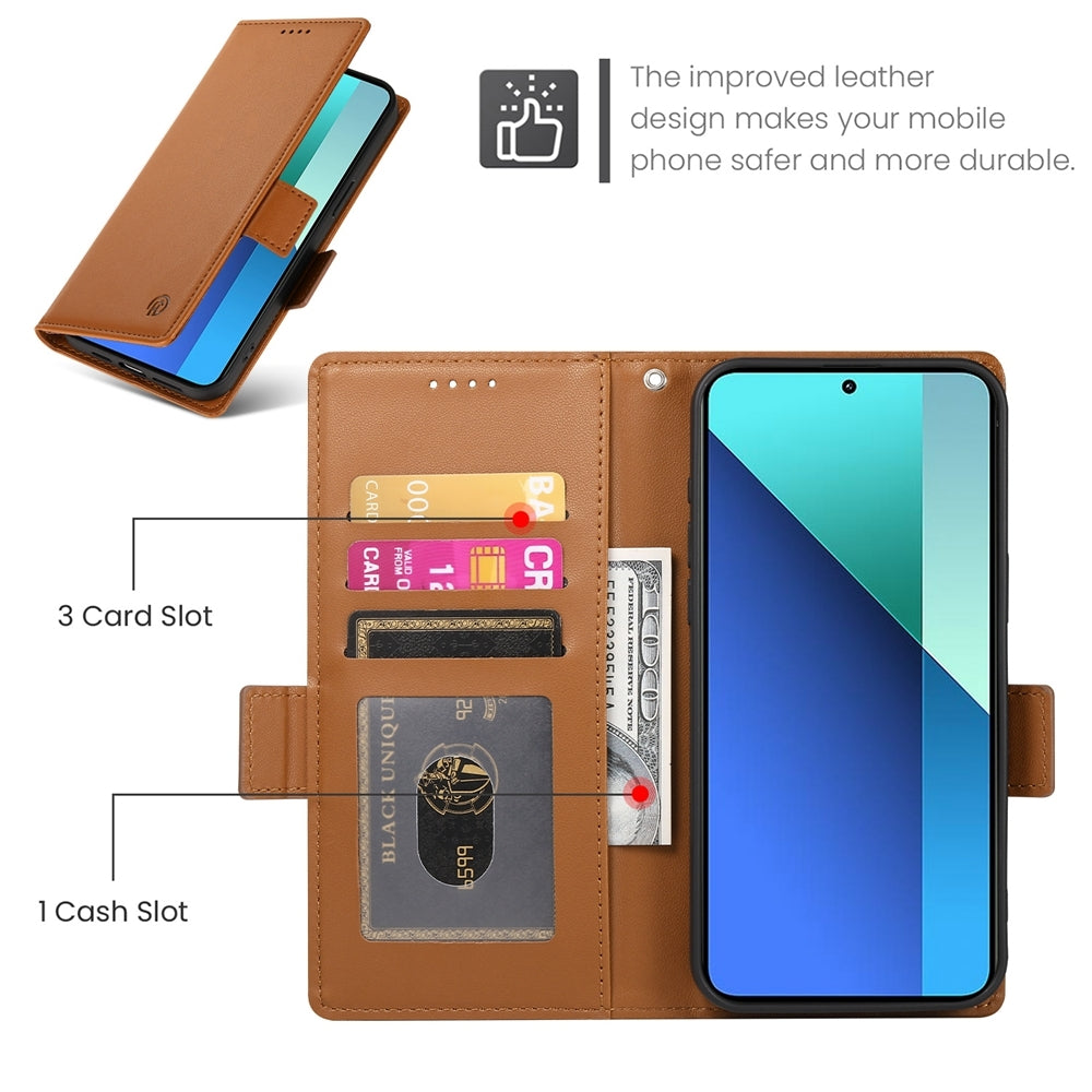 Xiaomi Redmi Note 13 4G Magnetic Leather Wallet Case with Card Slots, Stand Function & Full Protection