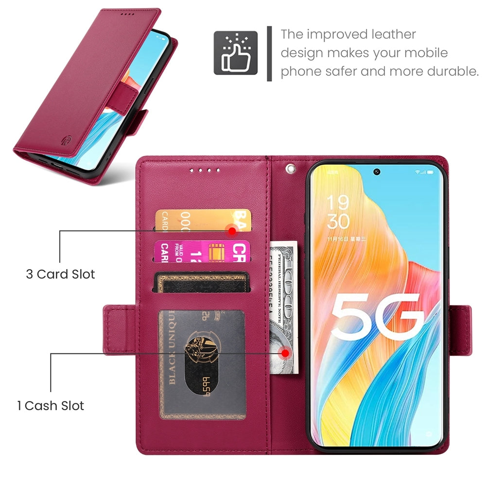 OPPO Reno8 T 5G Magnetic Leather Wallet Case with Card Slots, Stand Function & Full Protection