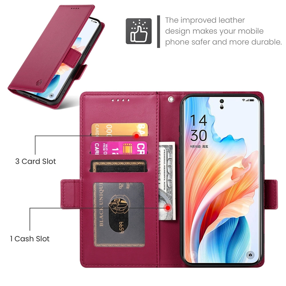 OPPO A3 Pro Magnetic Leather Wallet Case with Card Slots, Stand Function & Full Protection