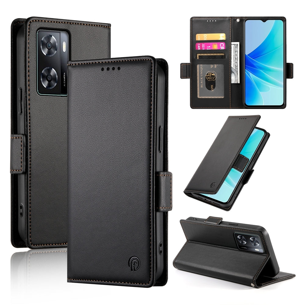 OPPO A57 4G Magnetic Leather Wallet Case with Card Slots, Stand Function & Full Protection