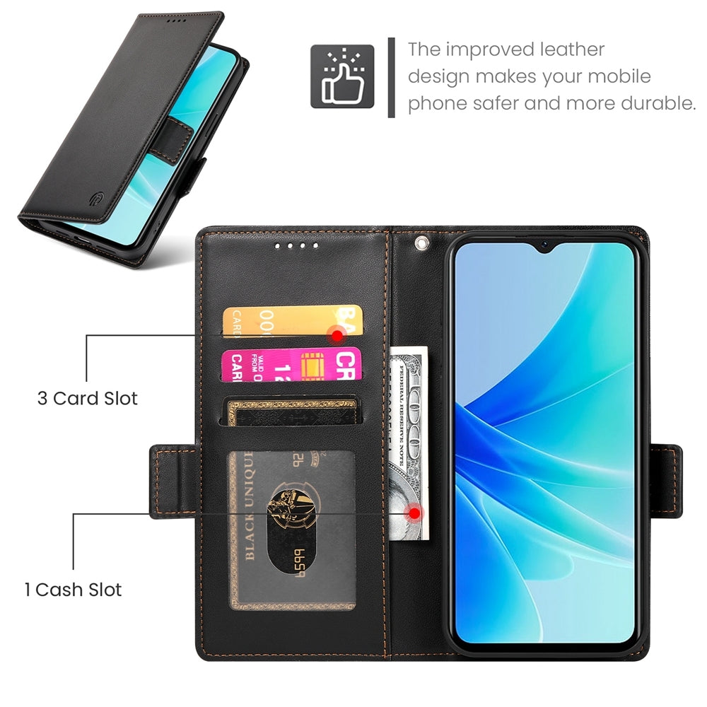 OPPO A57 4G Magnetic Leather Wallet Case with Card Slots, Stand Function & Full Protection