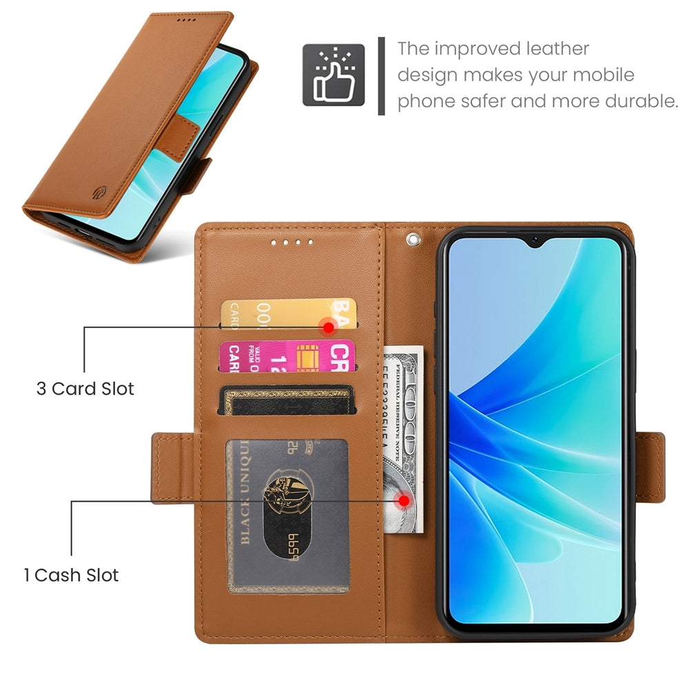 OPPO A57 4G Magnetic Leather Wallet Case with Card Slots, Stand Function & Full Protection