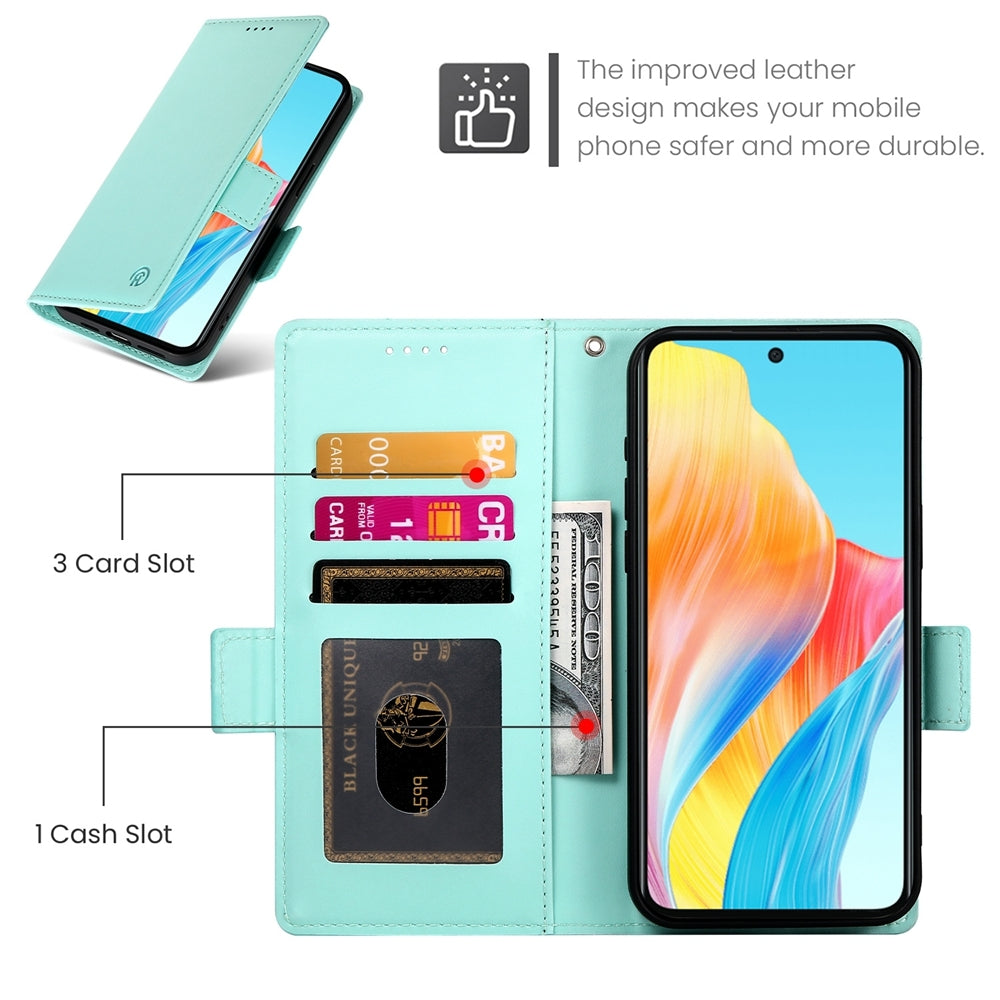 OPPO A58 4G Magnetic Leather Wallet Case with Card Slots, Stand Function & Full Protection