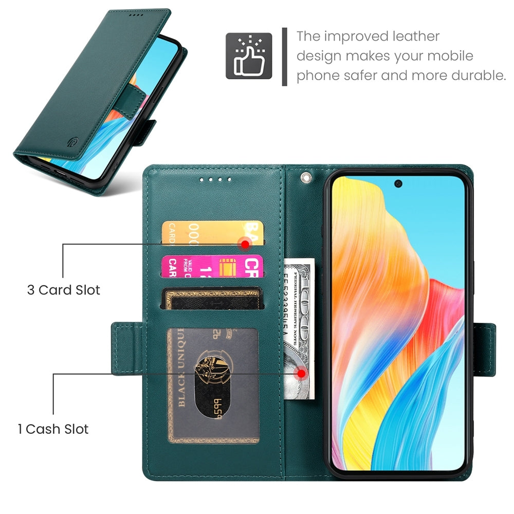 OPPO A58 4G Magnetic Leather Wallet Case with Card Slots, Stand Function & Full Protection