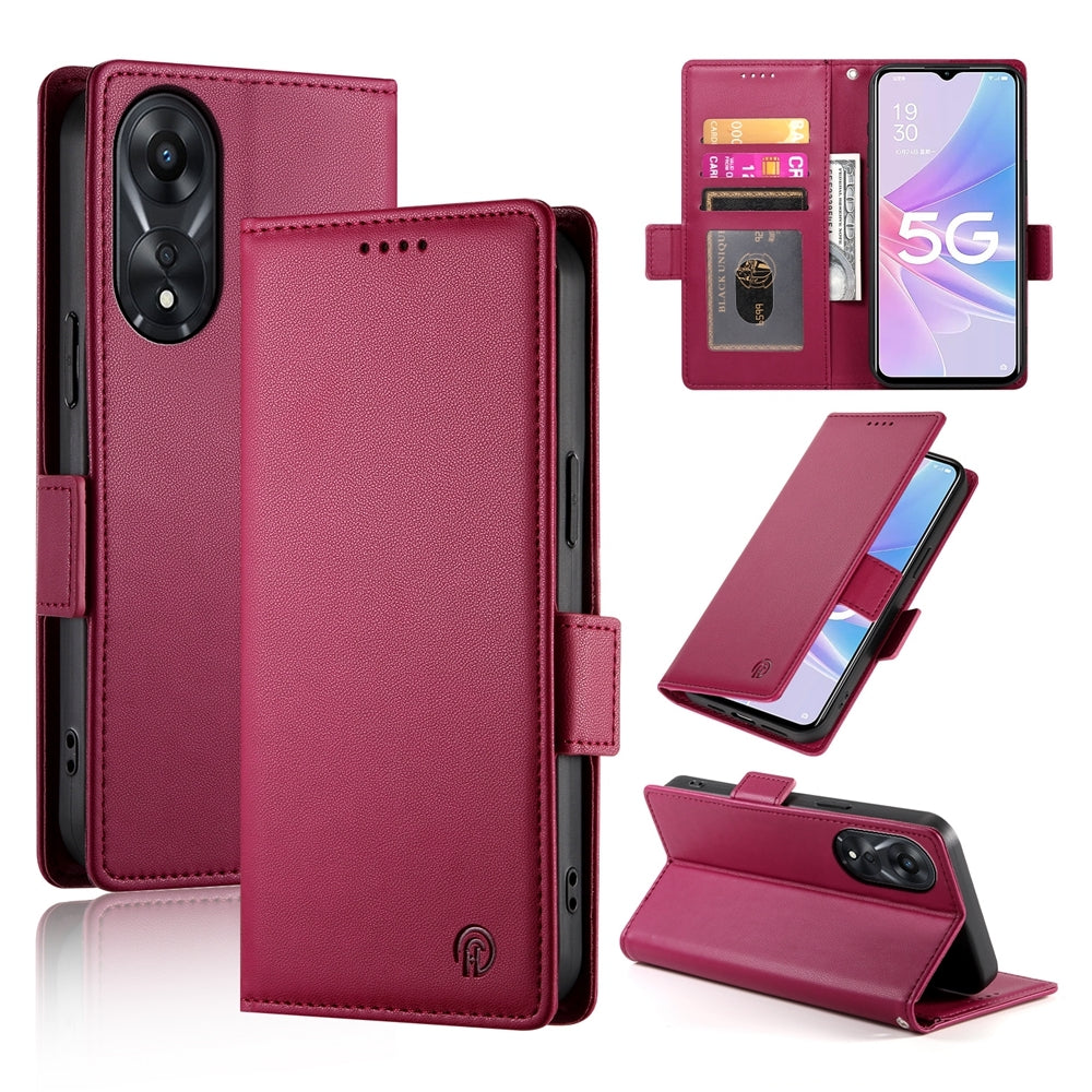 OPPO A58x Global Magnetic Leather Wallet Case with Card Slots, Stand Function & Full Protection