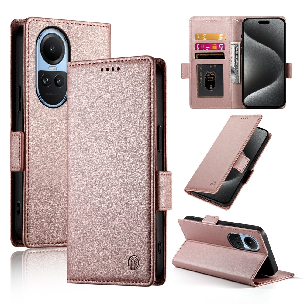 OPPO Reno10 Magnetic Leather Wallet Case with Card Slots, Stand Function & Full Protection