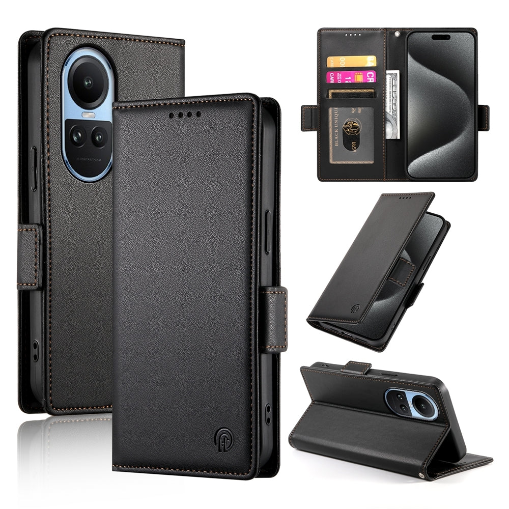 OPPO Reno10 Magnetic Leather Wallet Case with Card Slots, Stand Function & Full Protection