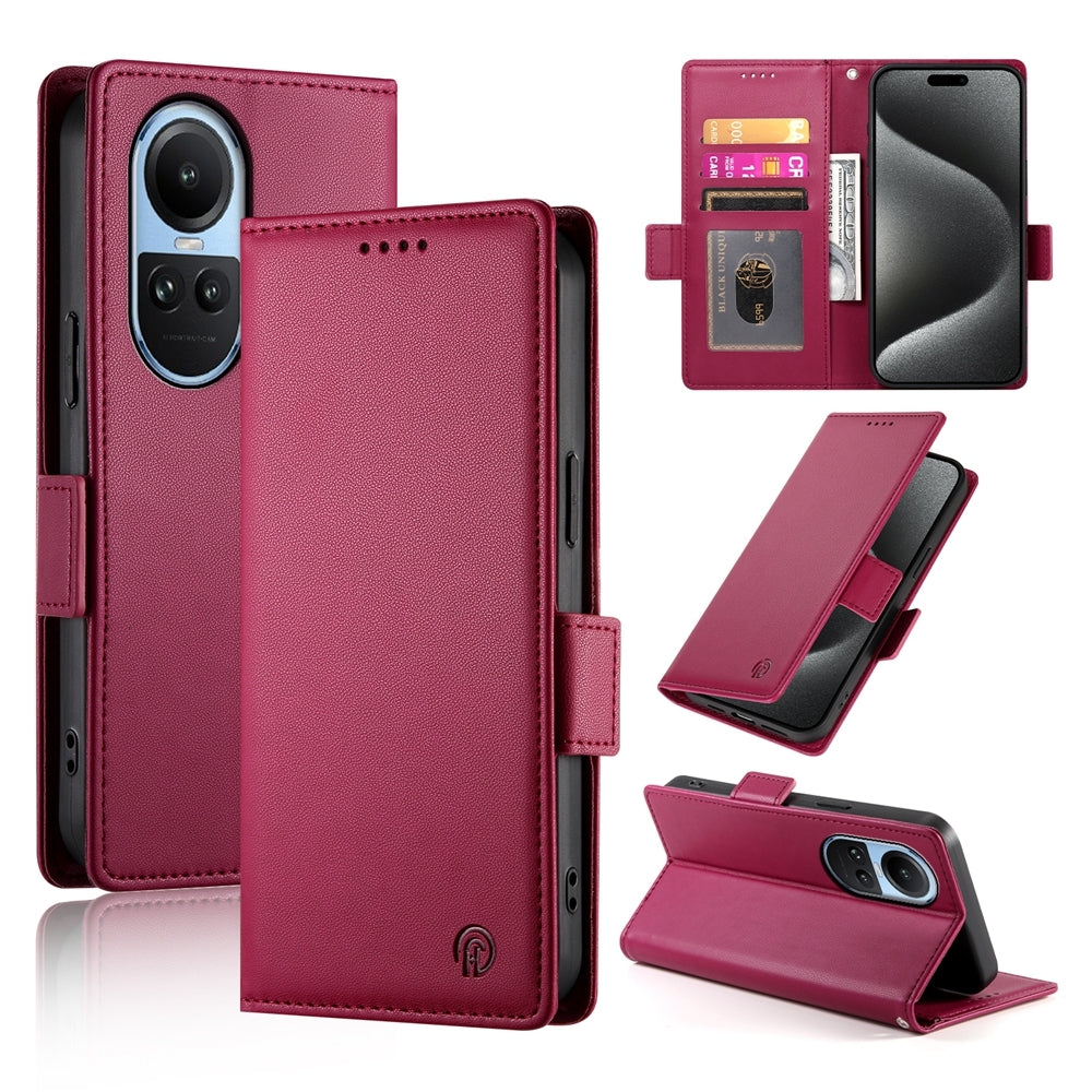 OPPO Reno10 Magnetic Leather Wallet Case with Card Slots, Stand Function & Full Protection